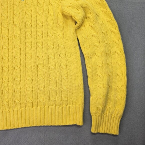Ralph Lauren Sweater Womens XL Yellow Cable Knit V Neck Cotton Pony Pullover - Picture 4 of 10